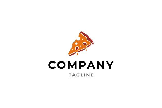 Logotipo de rebanada de pizza con queso derretido en estilo de diseño vectorial plano