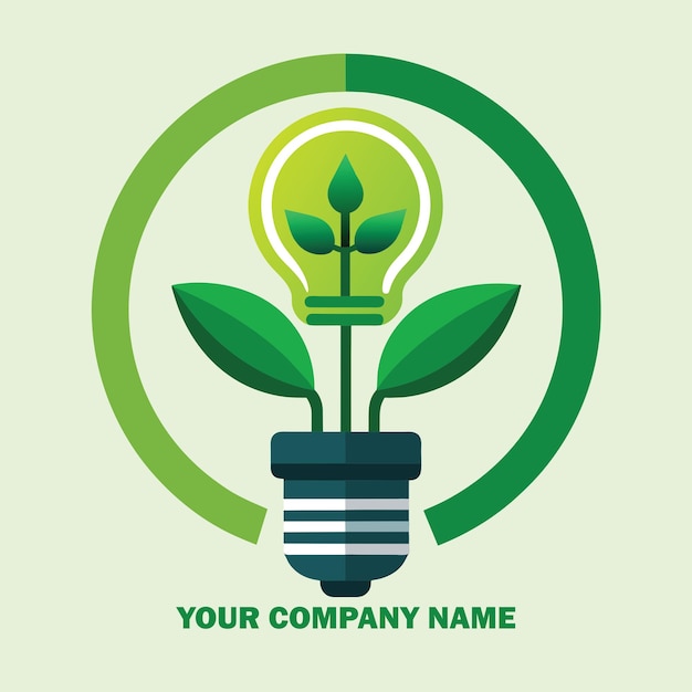 El logotipo de los recursos de energía renovable con una bombilla dinámica alimentada por plantas