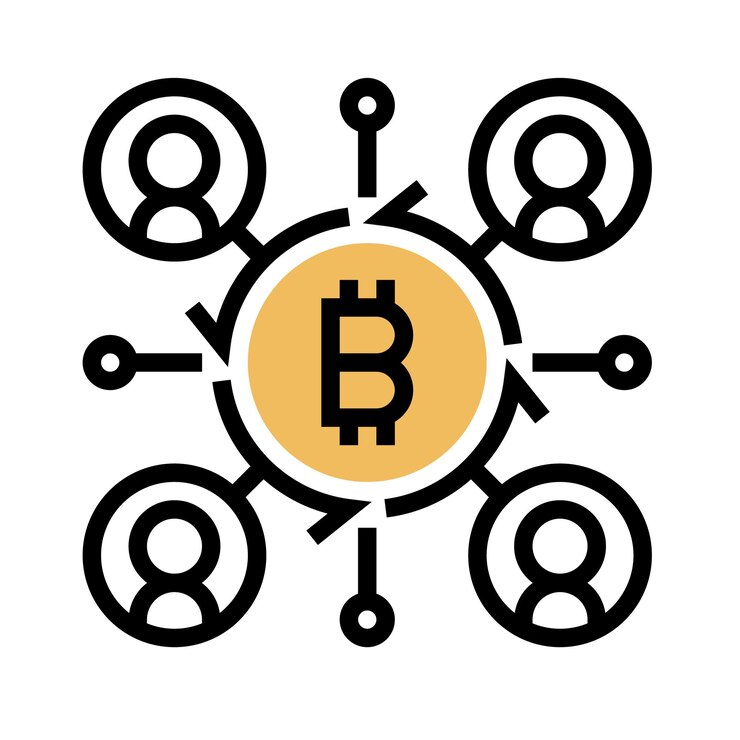 Vector logotipo de la red de intercambio de criptomonedas comercio digital descentralizado y seguro