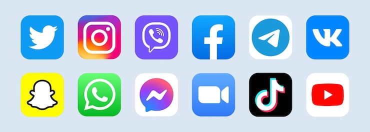 Logotipo de red social popular. Signo de red social. Iconos de redes sociales planas. Conjunto realista. Interfaz de usuario UI UX blanca. Logo