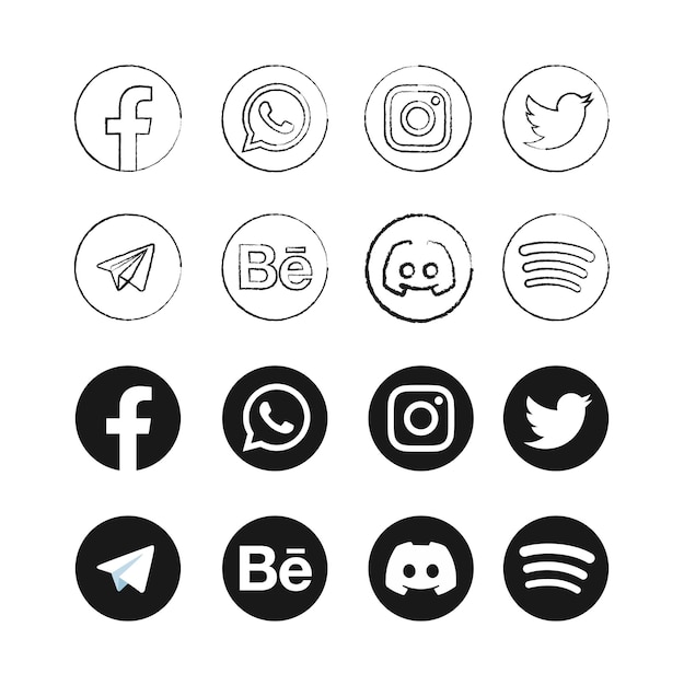 Vector logotipo de redes sociales dibujado a mano vector premium