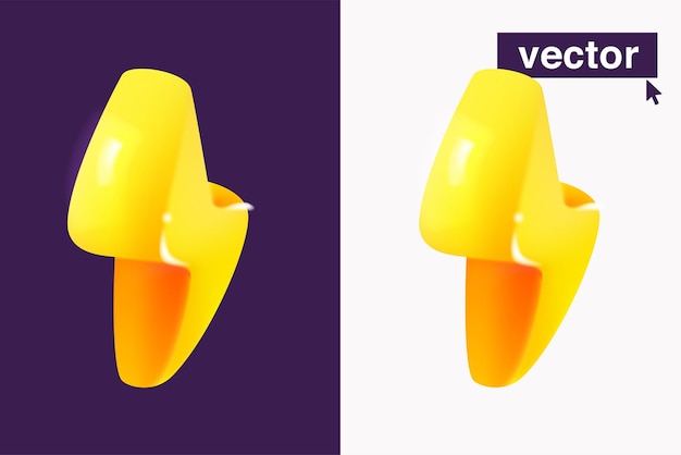 Logotipo de relámpago en estilo 3D realista Icono de plástico de dibujos animados Ilustración vectorial