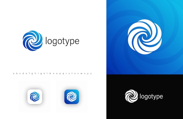 Logotipo de remolino redondo con curvas dinámicas que simbolizan la tecnología de movimiento e innovación ideal para