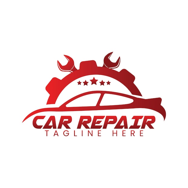 un logotipo de reparación de coches rojo que dice reparación de autos aquí