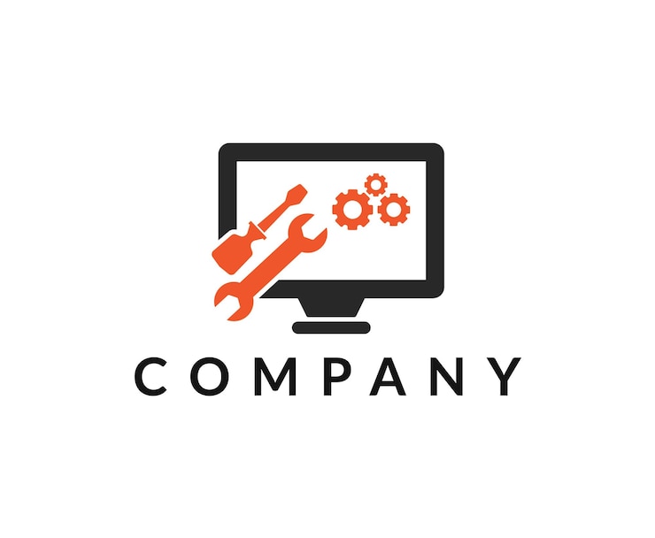 Vector logotipo de reparación de escritorio computer tech reparación de computadoras servicios informáticos logotipo de pc
