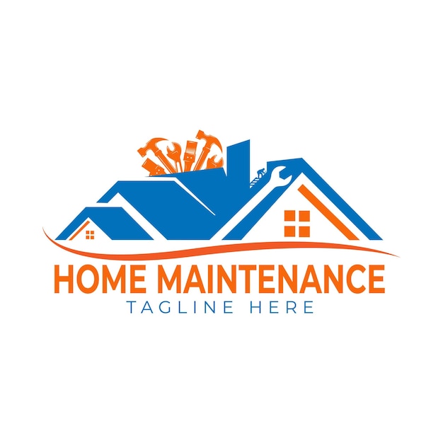 un logotipo para la reparación del hogar con una casa en la parte superior
