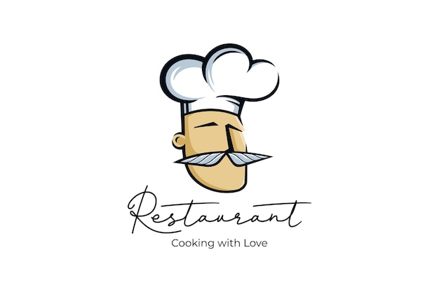 Logotipo de restaurante chef con plantilla de ilustraciones de amor