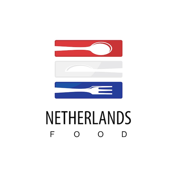 Vector logotipo del restaurante de comida holandesa con el símbolo de la bandera holandesa