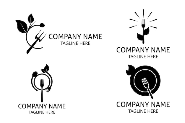 Logotipo de restaurante Diseño de vector de comida orgánica Tenedor cuchara y hojas logotipo
