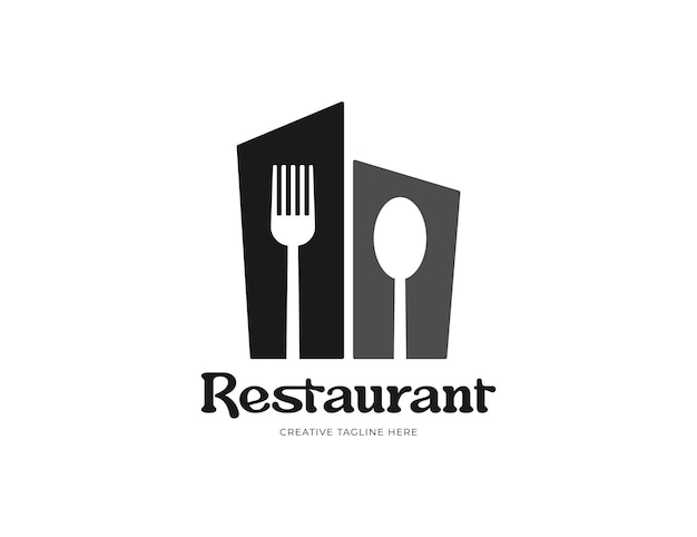 Logotipo de restaurante con ilustración de tenedor y cuchara