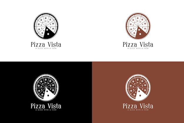 Logotipo de un restaurante italiano minimalista Pizza Vista con ilustración de pizza