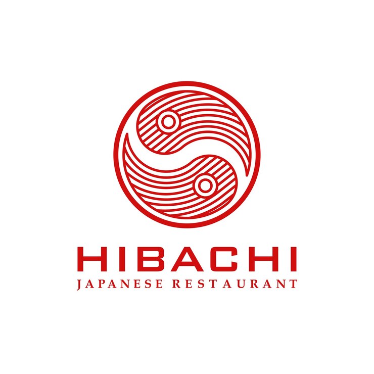 Logotipo del restaurante japonés Hibachi en rojo