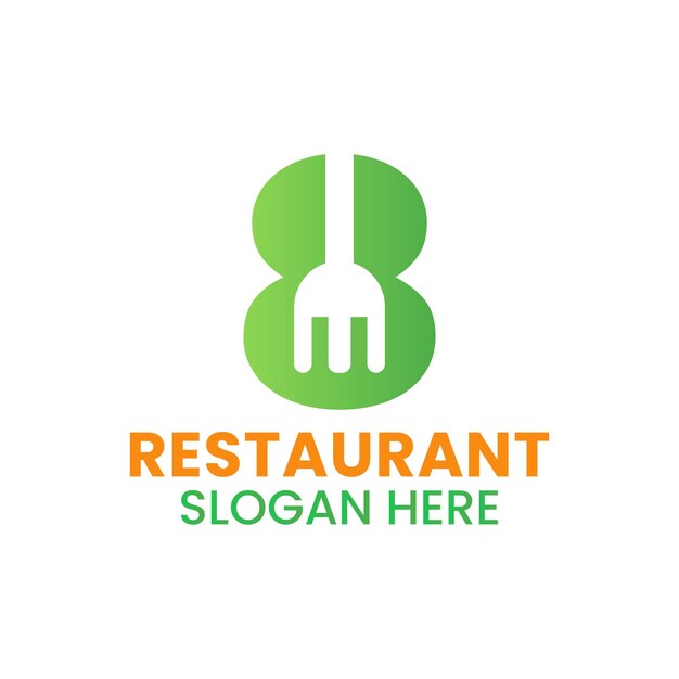 Logotipo de restaurante de letra 8 combinado con plantilla de vector de icono de horquilla