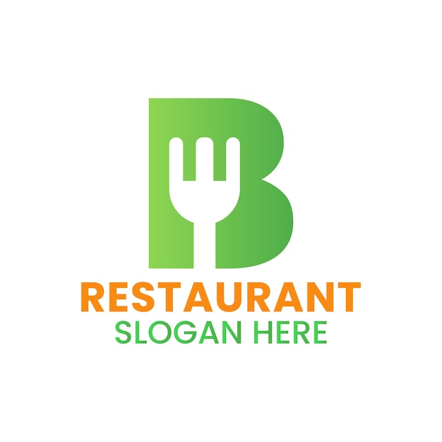 Logotipo de restaurante de letra B combinado con plantilla de vector de icono de horquilla