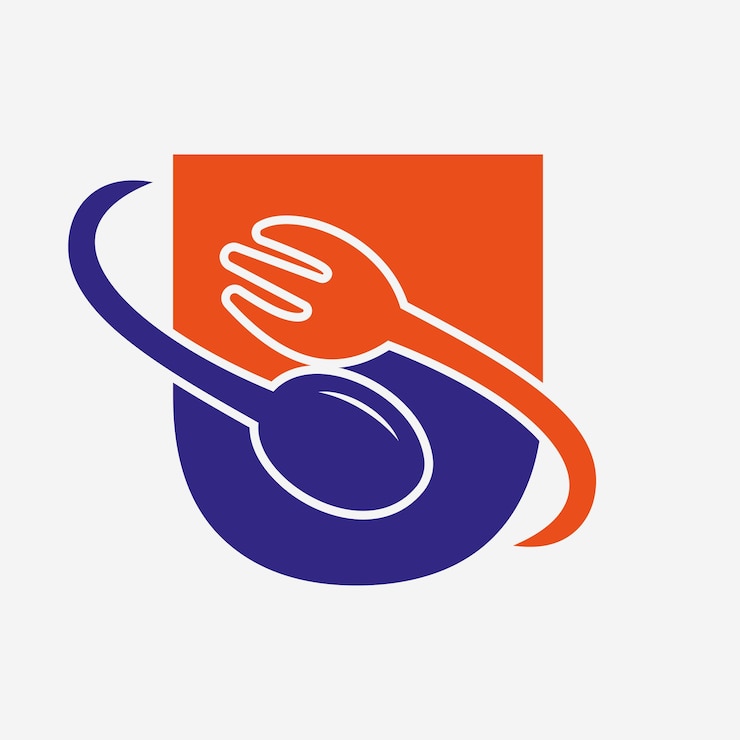 Vector el logotipo del restaurante con la letra u combinado con el icono del tenedor y la cuchara