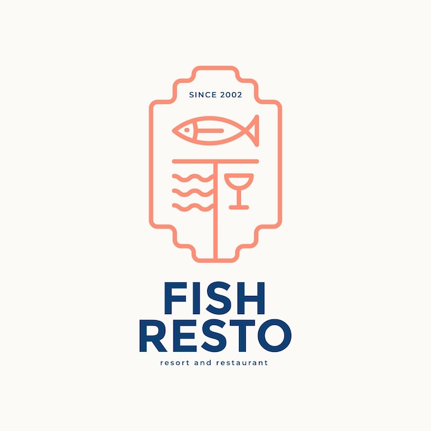 Vector logotipo de restaurante de mariscos con ilustración de línea de pescado