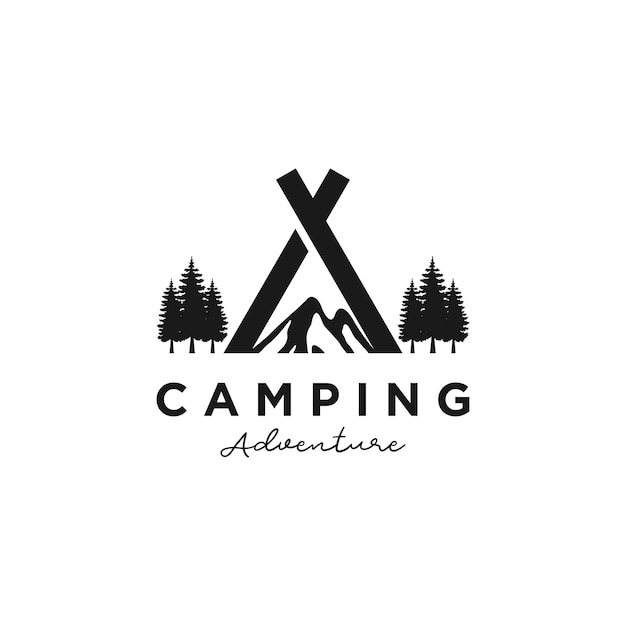 Logotipo retro de camping y aventura al aire libre. El emblema de los Cub Scouts. Vector de color y blanco y negro para el Senderismo.