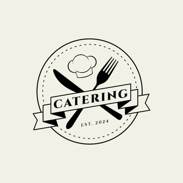 Vector logotipo retro de catering y restaurante vintage