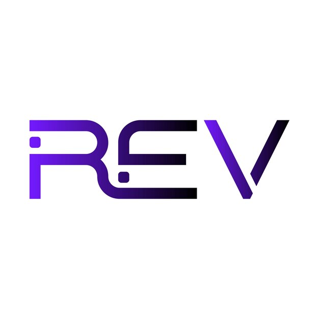 El logotipo de REV es una tipografía abstracta, un diseño vectorial moderno y mínimo.