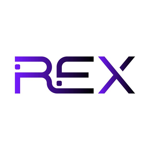 El logotipo de REX es una tipografía abstracta, un diseño vectorial moderno y mínimo.