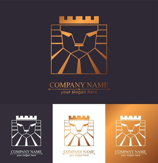 Logotipo del rey león Cabeza de león con diseño de logotipo de ilustración de vector de corona Símbolo corporativo universal Insignia heráldica premium