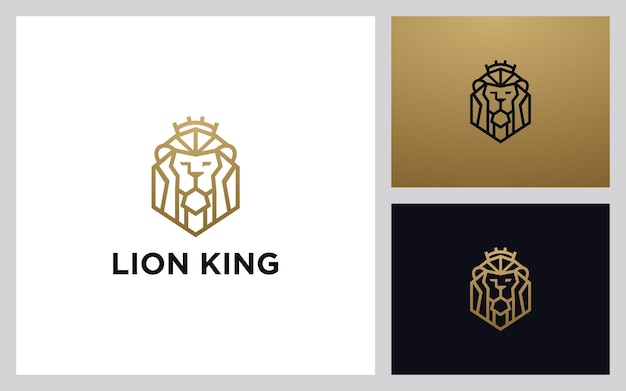 Logotipo del rey león hecho con líneas que combinan 2 elementos, es decir, corona y león