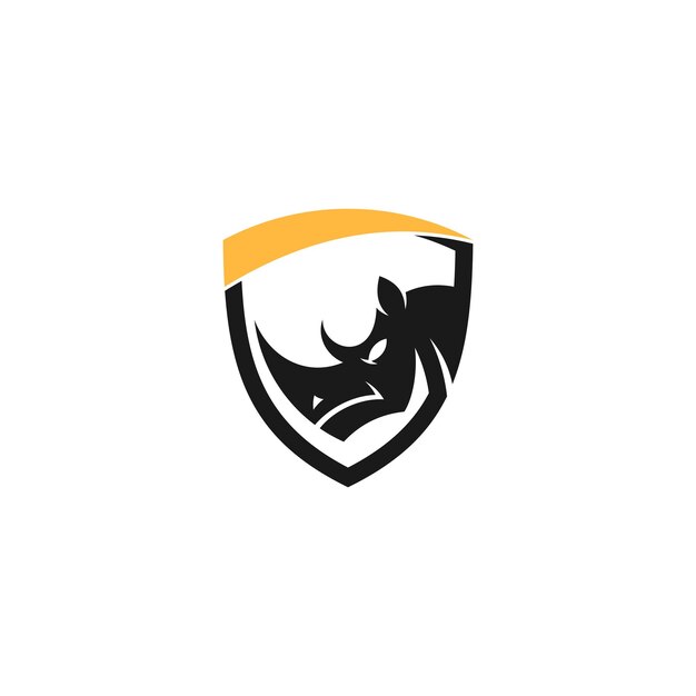 Logotipo de rinoceronte en marco de escudo con diseño plano