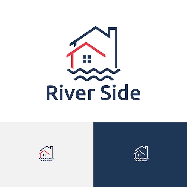 Logotipo de river side bay beach house home resort line