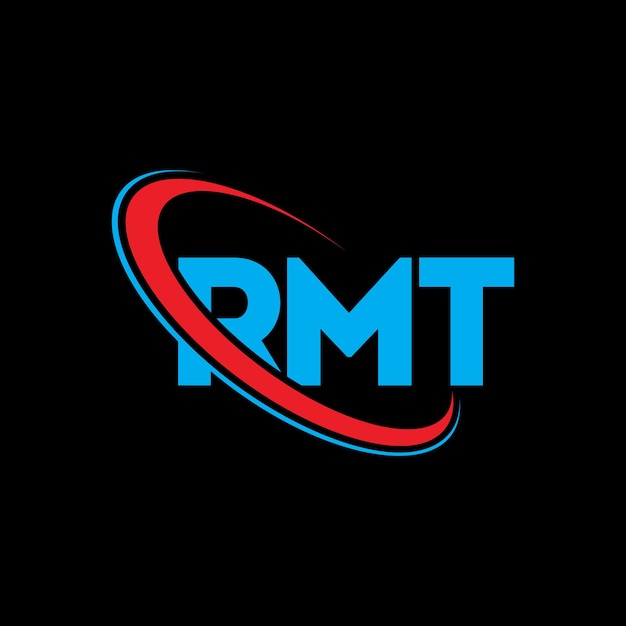 Logotipo de RMT Diseño del logotipo de la letra RMT Iniciales Logotipo RMT vinculado con círculo y mayúscula Logotipo del monograma RMT Tipografía para negocios tecnológicos y marca inmobiliaria