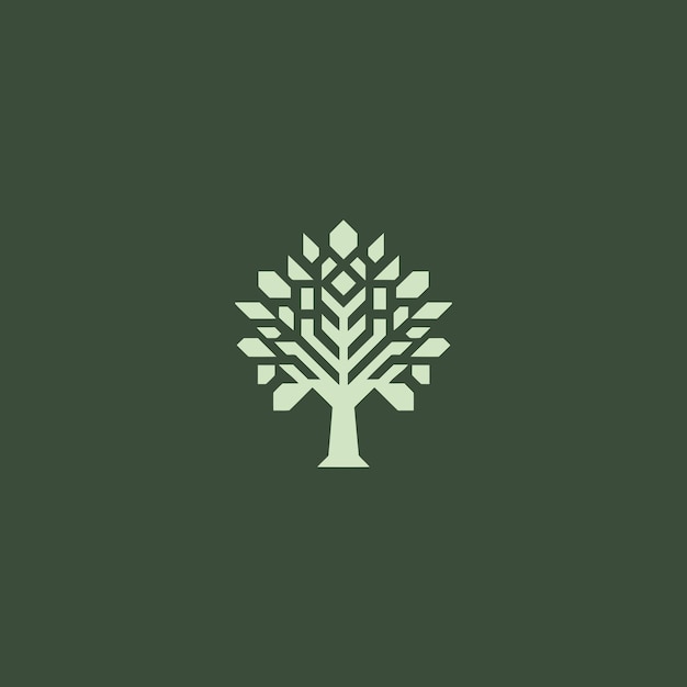 Logotipo del roble geométrico Árbol de roble en negrita formado con elementos geométricos abstractos