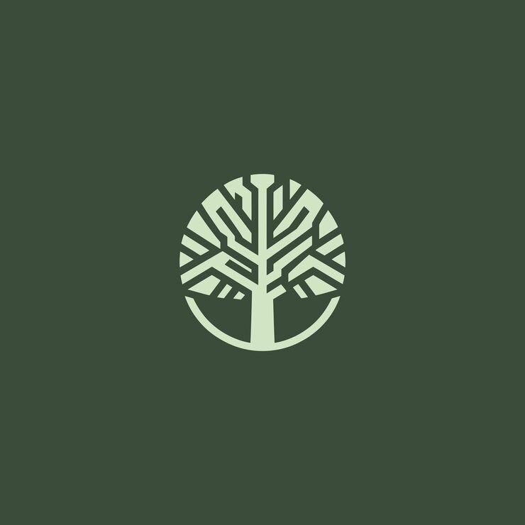 Logotipo del roble geométrico Árbol de roble en negrita formado con elementos geométricos abstractos