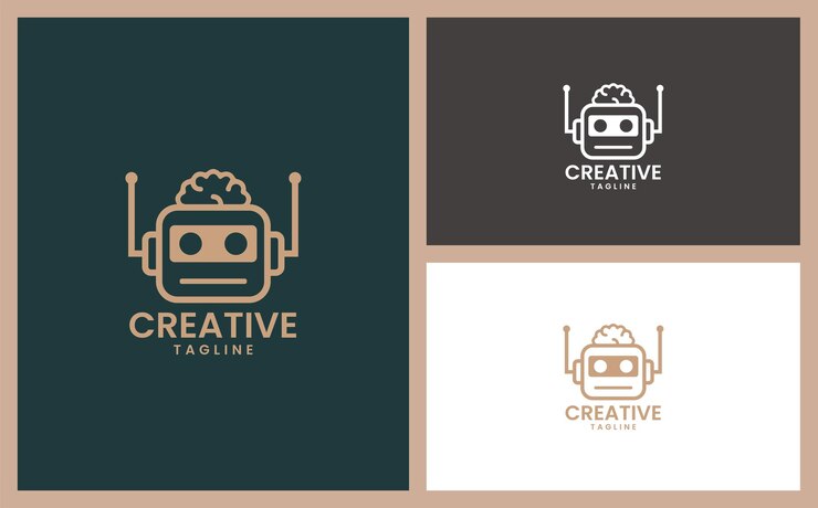 Logotipo de robot con cerebro de inteligencia artificial