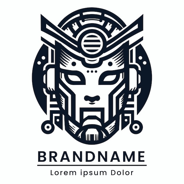 Logotipo de robot de inteligencia artificial con estilo futurista de color blanco y negro
