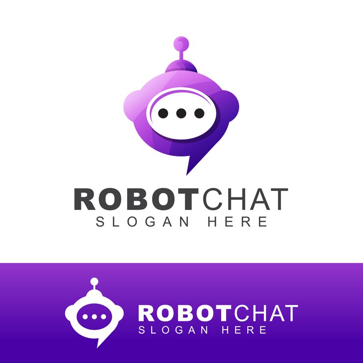 Vector logotipo de robot o chat de bot. conversación moderna tecnología automática diseño de logotipo