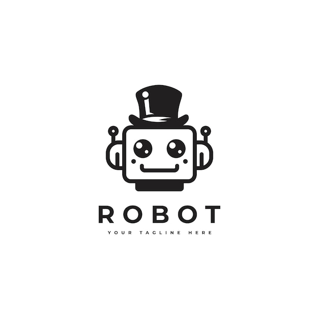 Logotipo de robot con silueta de personaje de robot lindo Estilo minimalista clásico adecuado para logotipos de tecnología o máquinas