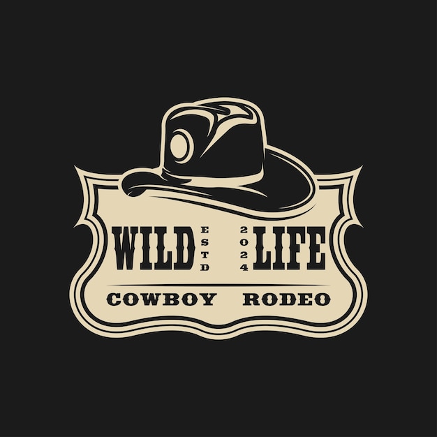 Logotipo de rodeo de vaquero Retro Rodeo logotipo con silueta ecuestre Insignia de rodeo vintage del oeste salvaje Ilustración vectorial