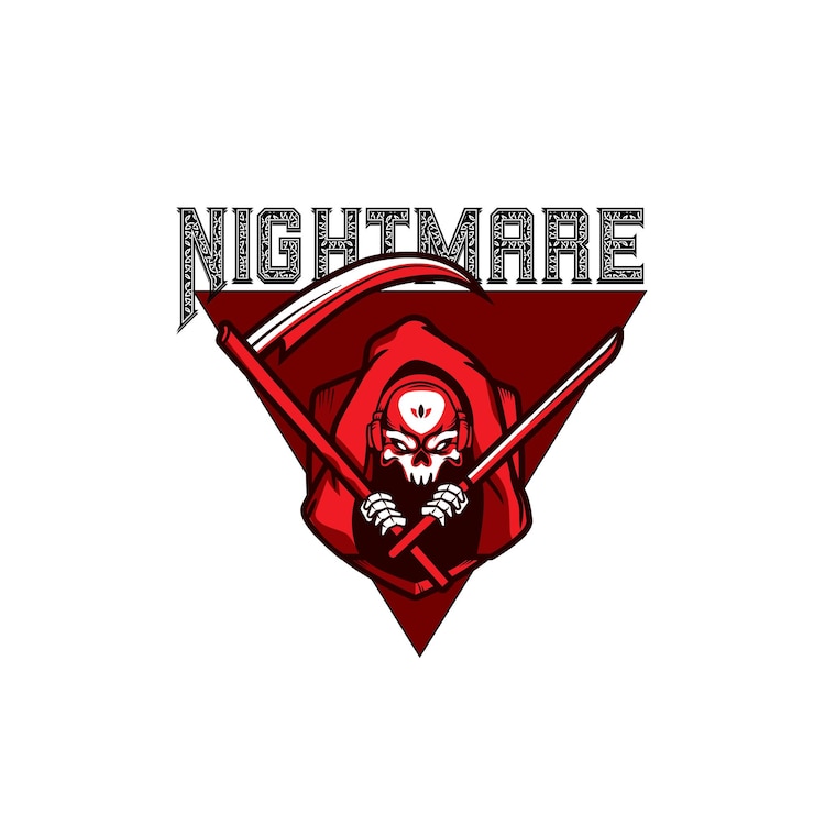 Vector un logotipo rojo y blanco con un hombre sosteniendo un logotipo de juego de espada