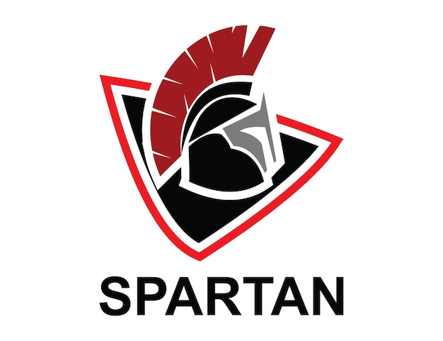 un logotipo rojo y negro con un escudo rojo y un espartano en él