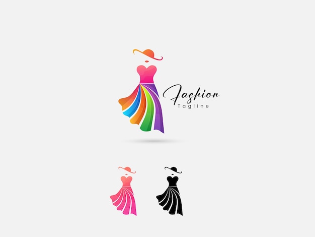 Logotipo de ropa colorido Vector de vestido de mujer Diseño de logotipo de ropa de moda