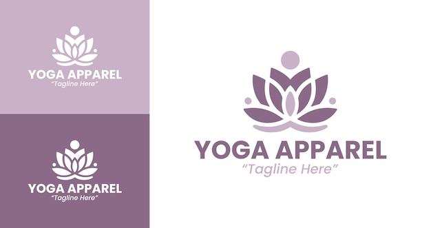 Logotipo de ropa profesional de yoga con elegante diseño púrpura y blanco para la marca