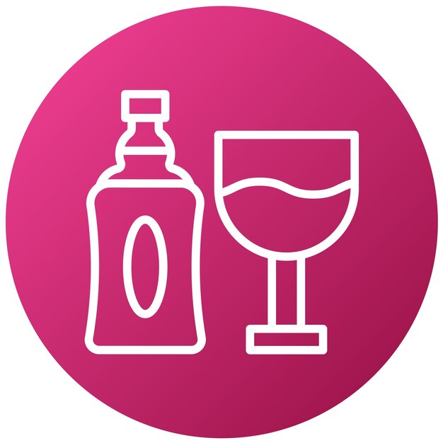 un logotipo rosa y blanco con una botella de vino y un vaso