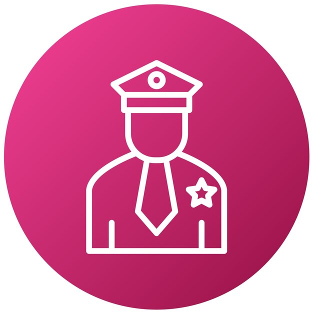 un logotipo rosa y blanco con un hombre en uniforme y una insignia en él