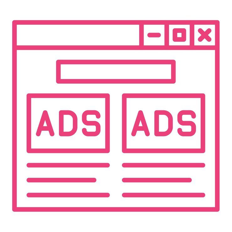 Vector un logotipo rosa y blanco con las palabras publicidad en él