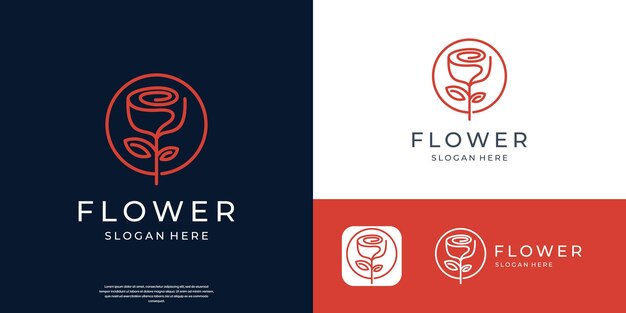 Logotipo de rosa floral simple diseño de estilo de arte de línea minimalista