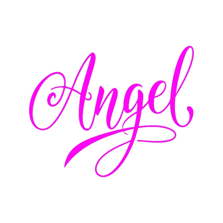 Vector un logotipo rosa y púrpura con un ángel en el medio