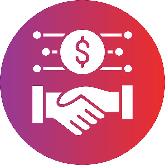 un logotipo rosa y púrpura con una persona dando un signo de dólar