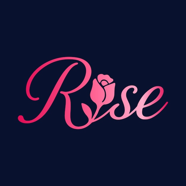 Logotipo de la rosa con una rosa rosada y un guión elegante