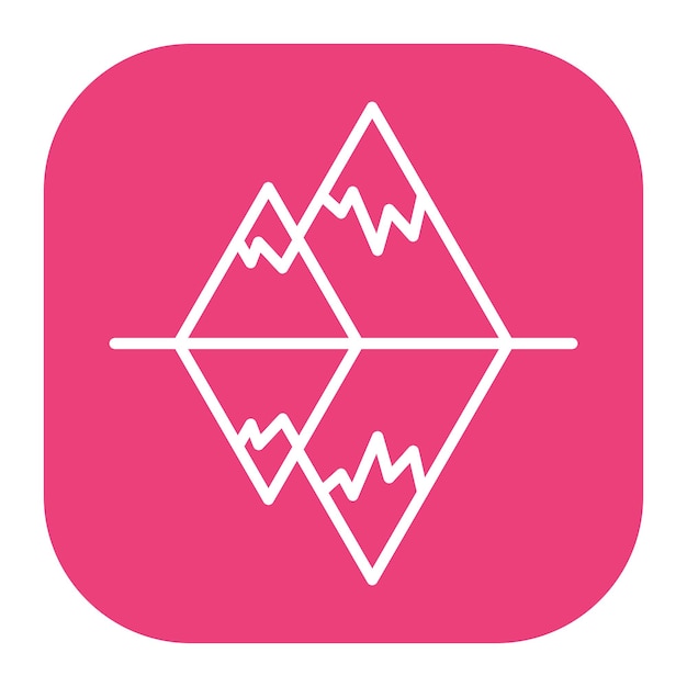 un logotipo rosado con montañas en él
