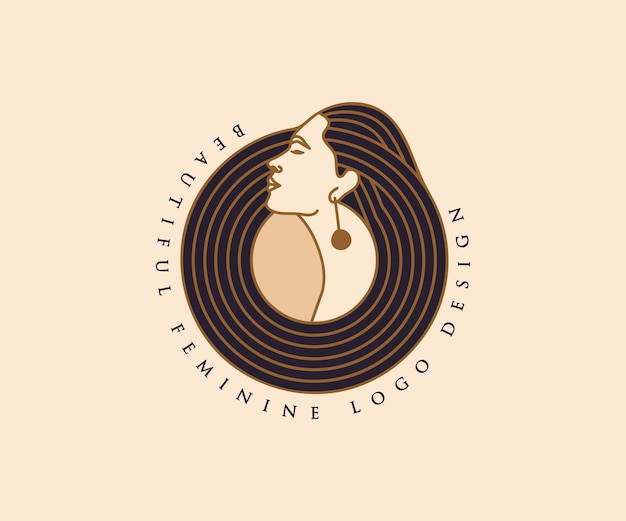 Logotipo de rostro y cabello de mujer hermosa para salón de belleza, spa, cuidado de la piel, marca