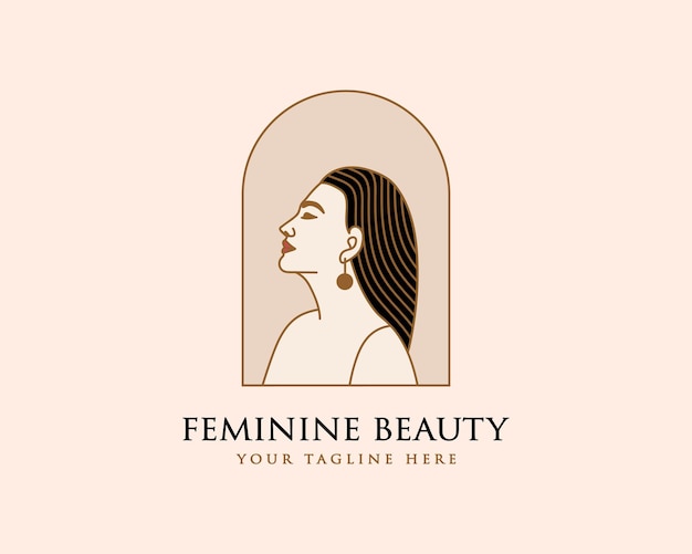 Logotipo de rostro y cabello de mujer hermosa para salón de belleza, spa, cuidado de la piel, marca
